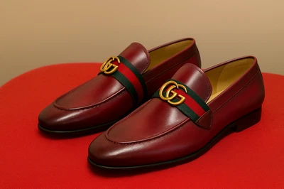 MENS HANDMADE LEATHER SHOES, FASHION LOAFERS SHOES FOR MENS, BURGUNDY - Image 1 of 2