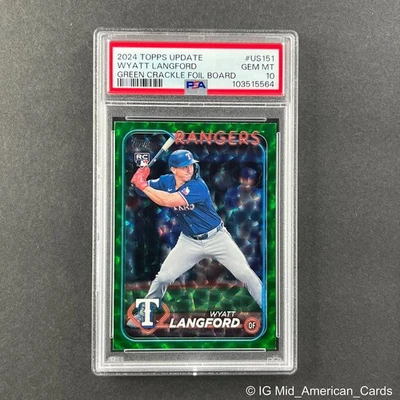 Wyatt Langford 2024 Topps Update Green Crackle Foil Board /499 Rookie PSA 10 - Image 1 of 4