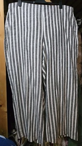 Next Linen Mix Black, White Stripe Wide Leg Trousers Size 22 - Picture 1 of 7