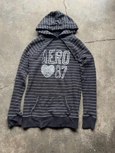 Y2K Aeropostale Black And Gray Glittery Sweatshirt Aeroheart87 Graphic  Hoodie M - Picture 1 of 6