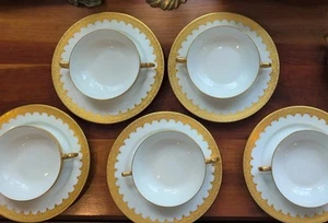 Antique Tressemanes & Vogt Limoges Cream Soup Bowl sets, 12 ounces Gold Trim - Picture 1 of 8
