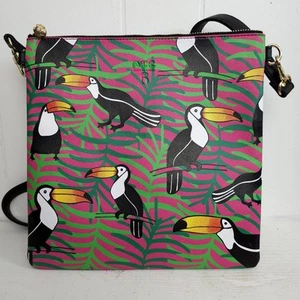 OTG 247 Pink Green Tropical Bird Crossbody Purse Vegan Removable Strap Toucan - Picture 1 of 14