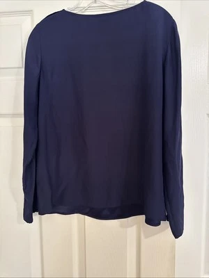 Women’s Club Monaco Blue Silk Top Blouse SZ M? Embellished Long Sleeves - Image 1 of 4