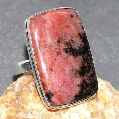 Anillo de rodonita enchapado en plata 925 hecho a mano joyería tamaño EE. UU. 10 GW Foto 1 de 3