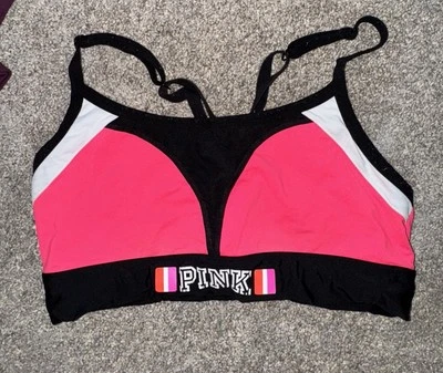 Pink Victorias Secret Ultimate Unlined Sports Bra Strappy Black Hot Pink Small - Image 1 of 4