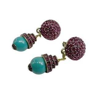 Heidi Daus Turquoise Gemstone & Crystal Drop Earrings - Picture 1 of 7