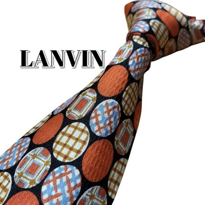 Lanvin Black/Orange Allover Pattern Made in France Necktie Used - Image 1 of 4