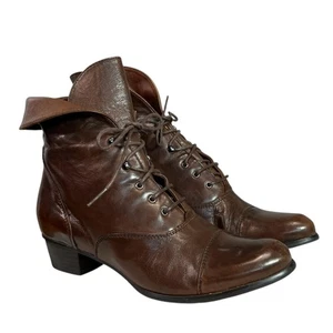 Spring Step GALIL Medium Brown Leather Lace Up Cuffed Boots $199 EU 38, US 7.5-8 - Picture 1 of 9