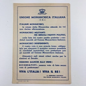 Volante De Propaganda Electoral Unión Monárquica Italiana 1958 Roma - Imagen 1 de 2