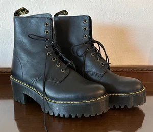 Stivali Doc Dr Martens Shriver tacco alto 10 donna pelle nera combattimento grunge spigolosi - Foto 1 di 7