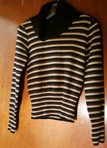 Vintage 90s Joseph London Striped Wool/Metallic Sweater Cowl Neck XS Italy - Bild 1 von 10