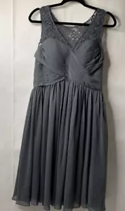 JJ'S House Womens A Line Dress Steel Gray V Neck Sleeveless Zip Padded Lace 12 - Picture 1 of 11