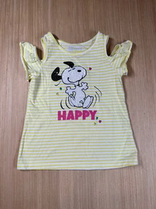 365 Kids Peanuts T-shirt Girls 7 Snoopy Yellow Stripe - Picture 1 of 4