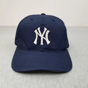 VINTAGE New York Yankees Hat Cap Snap Back Plain Logo Blue MLB Grossman G Cap - Picture 1 of 12