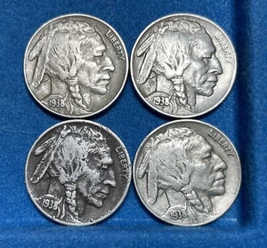 (4) 1938-D Buffalo Nickels-(3)XF Quality-(1)VF - Picture 1 of 2