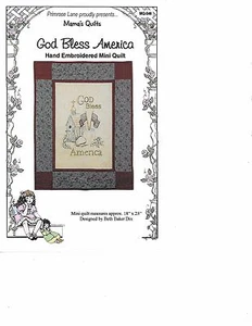 "GOD BLESS AMERICA" WALL HANGING HAND EMBROIDERED PATTERN, by Primrose Lane - Picture 1 of 1