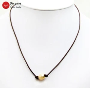 10mm Rice Natural Freshwater Pink Pearl Necklace for Women 18" Chokers Leather - Picture 1 of 5