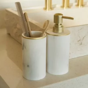 Sunday Citizen Resin Bath Set of 2 Soap Dispenser & Toothbrush Holder NIB - Picture 1 of 3