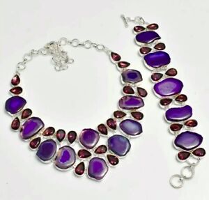 Purple Passion Solar  Agate Amethyst Handmade Necklace+Bracelet Jewelry 156 GMS