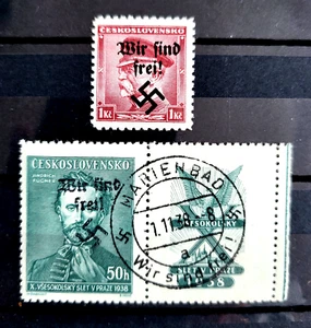 ww2 '38 German 2 stamps occupation of Czechia o/print Wir Sind Frei ! MNH /1159 - Picture 1 of 1
