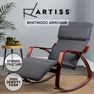Artiss Rocking Armchair Footrest Nursing Chair Lounge Recliner Fabric Charcoal - Picture 1 of 11