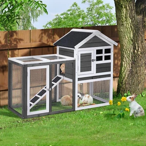 47" Wooden Rabbit Hutch Outdoor Chicken Coop Indoor Bunny Cage Pet House w/ Run - Picture 1 of 8