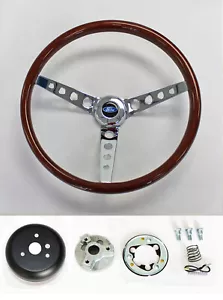 78-91 Ford Bronco F100 F150 F250 F350 Wood Chrome Steering Wheel High Gloss 15" - Picture 1 of 7