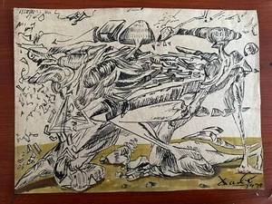 salvador dali , painting and drawing on paper signed and stamped - Picture 1 of 2