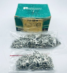 350+ PANDUIT P14-10R-M RING TERMINAL BARE 14-18 AWG #10 STUD TIN-PLATED COPPER - Picture 1 of 11