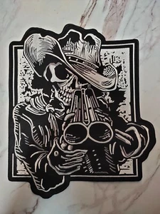 Large Shotgun Skull Cowboy Double Barrel Skeleton Biker Motorcycle Iron On Patch - Picture 1 of 15