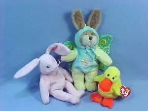Easter Plush Beanie Babies Ty QUACKERS ~ Ty HOPPITY & Hugfun Winged Bunny - Picture 1 of 8