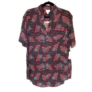 LuLaRoe Mens Michael Dress Shirt Medium Patriotic Flags Red White Blue - Picture 1 of 2