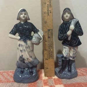 Vintage Fischer Mann Frau Delfter Stil blau & weiß Porzellan Figuren Japan 7" - Bild 1 von 3