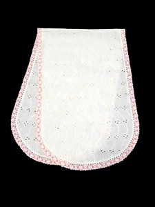 Vintage Dresser Scarf White Cotton Eyelet Lace Pink White Crochet Trim 27"x12" - Picture 1 of 7