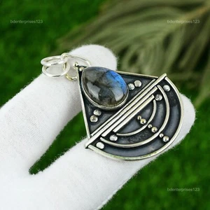 Labradorite Stone Anniversary Birthday Bezel Pendant Jewelry 925 Sterling Silver - Imagen 1 de 6