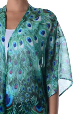 peacock printed kimono — 第 1/4 张图片