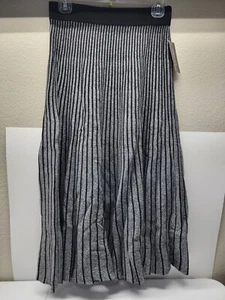 Women's Winter Reversible Stretchy Waist Knitted A Line Pleated Midi Skirt Blk - Picture 1 of 5