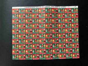 US 1954 Weihnachtssiegel/Briefmarken OG neuwertig Blatt, mit Trennung und Beschädigung Kaugummi - Bild 1 von 2