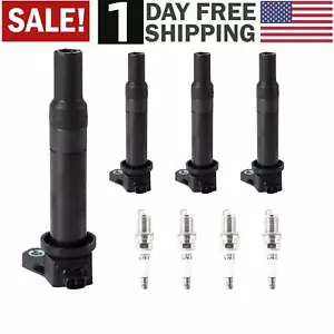Ignition Coils & Iridium Spark Plug For 06-11 Hyundai Accent Kia Rio Rio5 UF499 - Picture 1 of 21