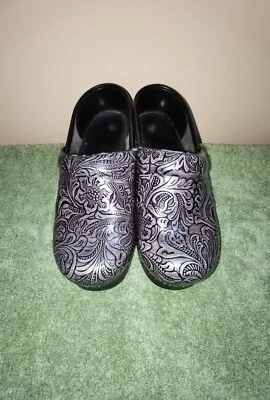 Dansko Size 37 Professional Gray/Metallic Paisley Floral Leather Clog Women - Image 1 of 4