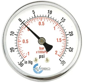 1-1/2" Vacuum Gauge-Chrome Plate Steel Case, 1/8"NPT, Back Mnt. -30inHg/+30 PSI - Picture 1 of 4