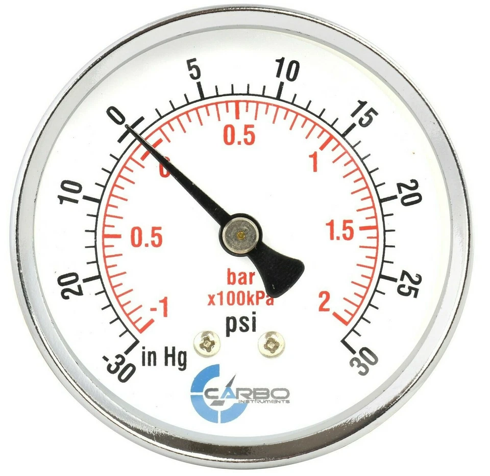 1-1/2" Vacuum Gauge-Chrome Plate Steel Case, 1/8"NPT, Back Mnt. -30inHg/+30 PSI - Image 1 of 4