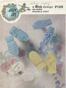 Peter Pan Knitting Pattern P159 Vintage Shop Copy Baby's Mitts - 4 style Mittens - Picture 1 of 2
