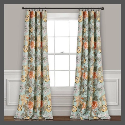 Set of 2 84"x52" Sydney Light Filtering Window Curtain Panels Blue/Green - - Image 1 of 4