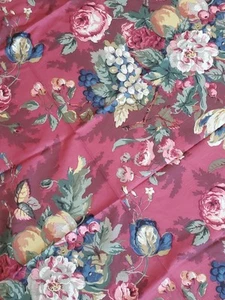 Vtg P Kaufmann Screen Printed Large Floral Burgundy Decorators Fabric 2 yrds - Picture 1 of 4