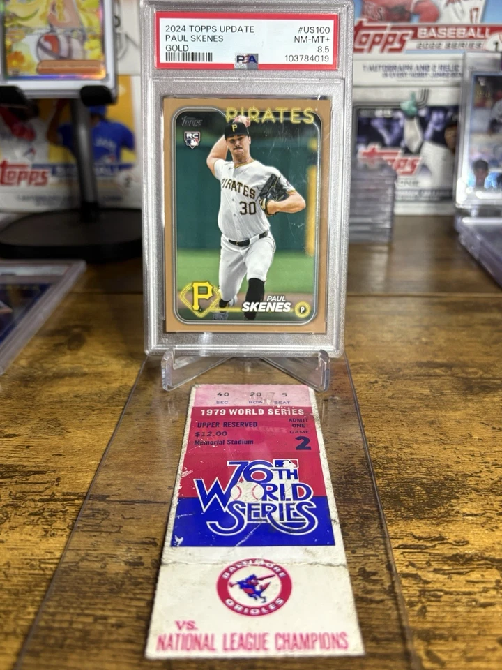Pittsburgh Pirates Fan Gift 2024 Topps Paul Skenes Gold /2024 PSA & 79 WS Ticket - Image 1 of 4