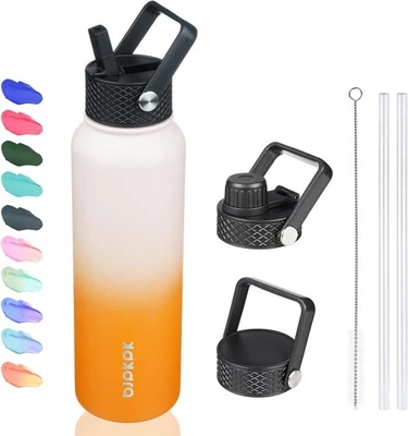 BJPKPK Botellas de Agua Aisladas con Tapa de Paja, Botella de Agua de Acero Inoxidable 40oz Foto 1 de 4