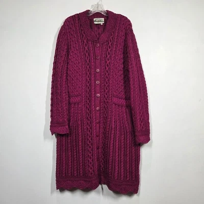 Aran Crafts Cardigan Womens XXL Berry Long Merino Wool Duster Swacket Ireland - Image 1 of 4