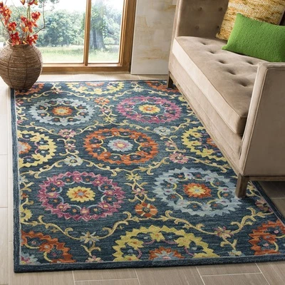 Colección Suzani 3' x 5' Azul/Multi SZN328A Enganchado a Mano Boho Premium Lana Ar... Foto 1 de 4