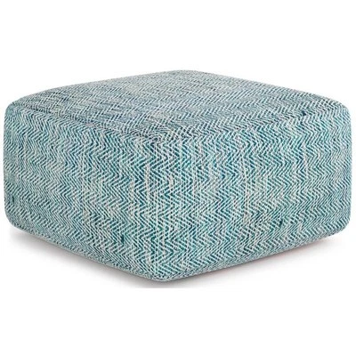 Simpli Home Nate Boho Square Pouf in Patterned Teal Melange Cotton - Image 1 of 4